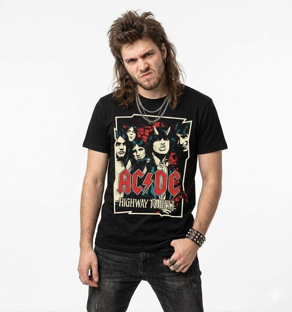 W P Wear Print Playera ACDC Diseño Retro Rock Highway to Hell