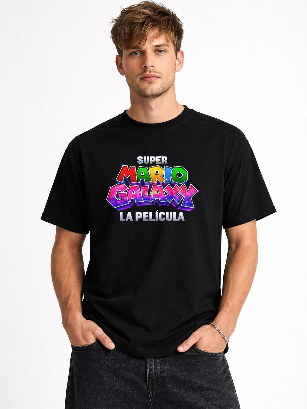 W P Playera Estilo Mario Galaxy PELICULA Estampado algodón Ajuste cómodo