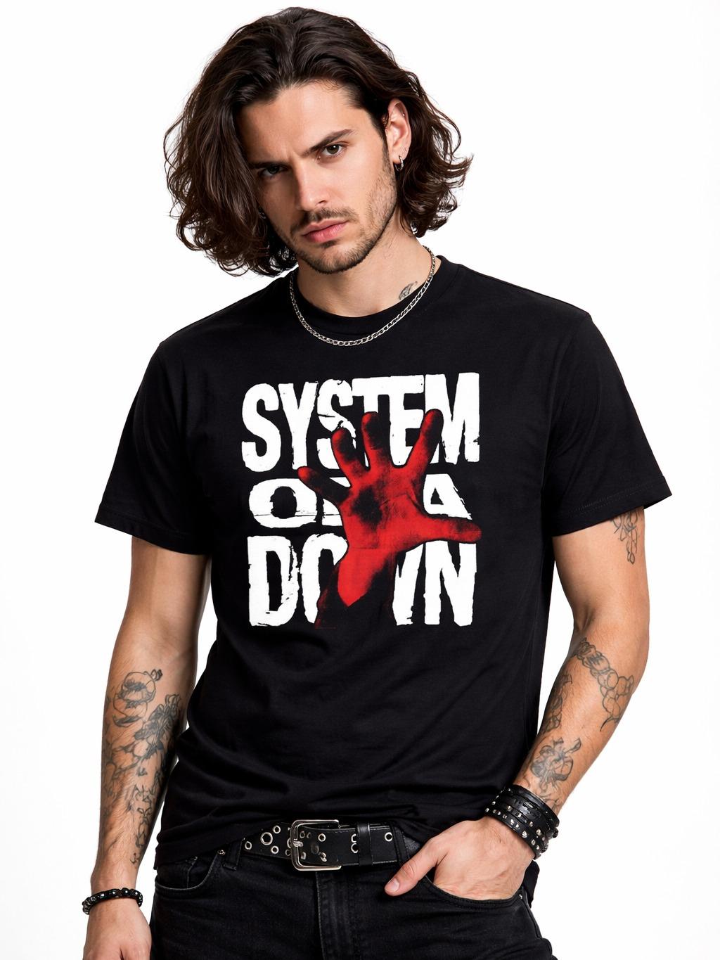 W P Wear Print Playera System of a Down Mano roja Rock