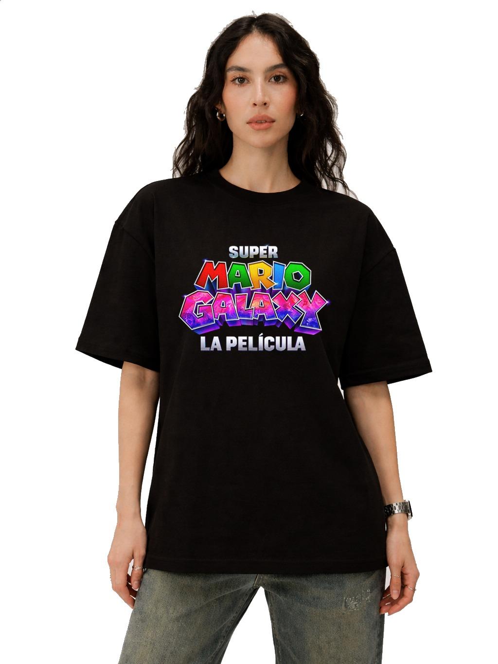 W P Playera W P Estilo Mario Galaxy PELICULA Estampado Espalda algodón Ajuste cómodo