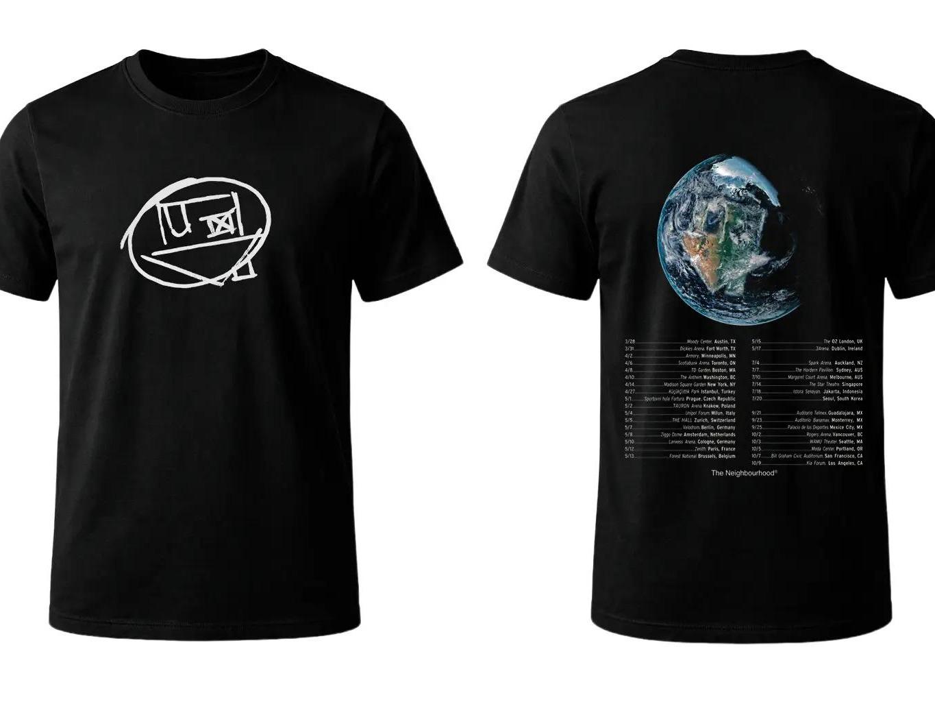 Playera W P The Neighbourhood TOUR negra estampada con estampados únicos y duraderos ajuste perfecto para todas las ocasiones