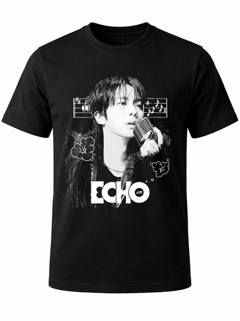 Playera    W P  JIN  BTS ECHO Estampado Único y Duradero Ajuste Perfecto en Algodón para Todas las Ocasiones