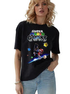 W P Playera Estilo Mario PELICULA Galaxy Estampado algodón Ajuste cómodo