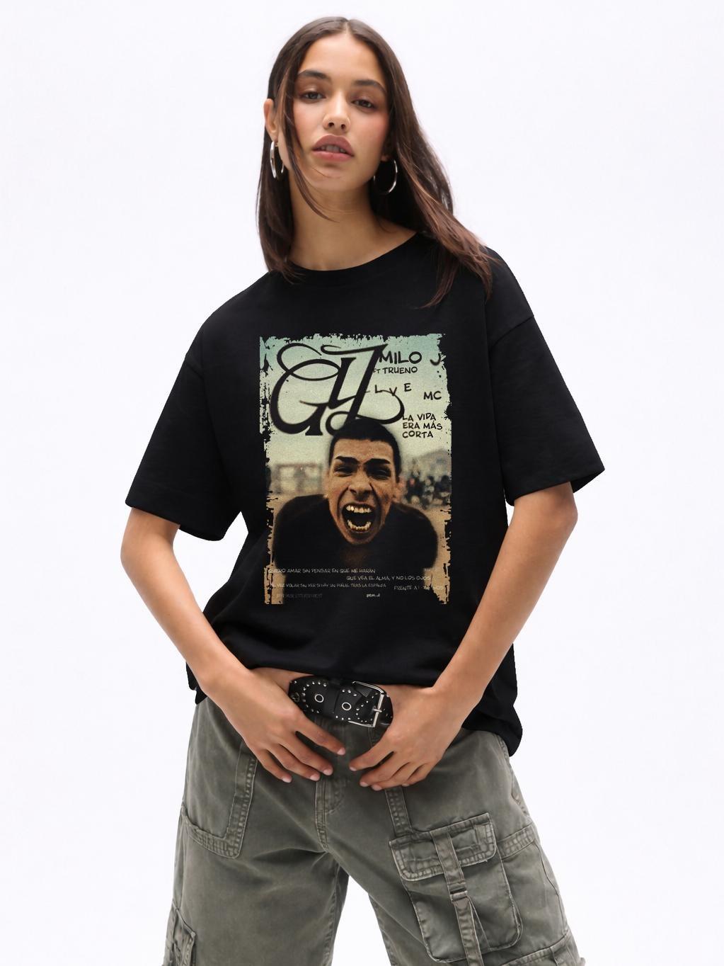 W P Playera Estilo Milo lvemc Estampado Espalda algodón Ajuste cómodo