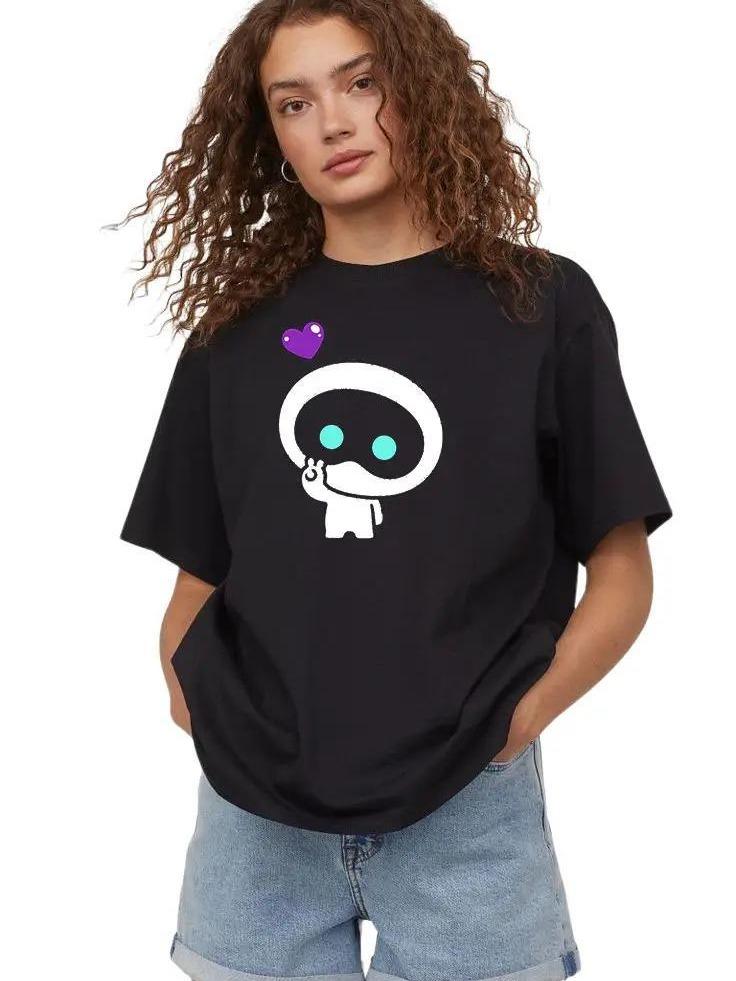 W P Playera diseño Wooteo Robot corazon KPOP Estampado algodón Ajuste cómodo