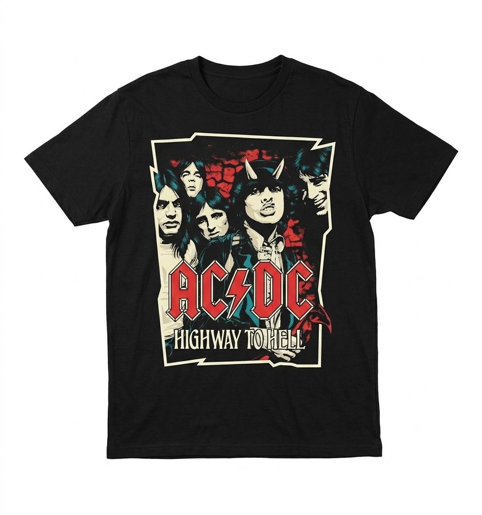 W P Wear Print Playera ACDC Diseño Retro Rock Highway to Hell
