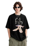 Playera W P fih pescado con tenis negra estampada con estampados únicos y duraderos ajuste perfecto para todas las ocasiones