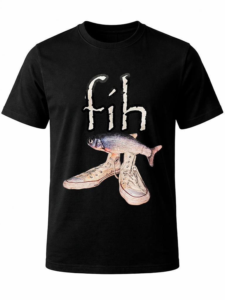 Playera W P fih pescado con tenis negra estampada con estampados únicos y duraderos ajuste perfecto para todas las ocasiones