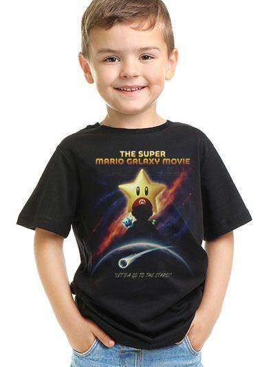 W P Playera Estilo Mario estrella GALAXY PELICULA Estampado algodón Ajuste cómodo