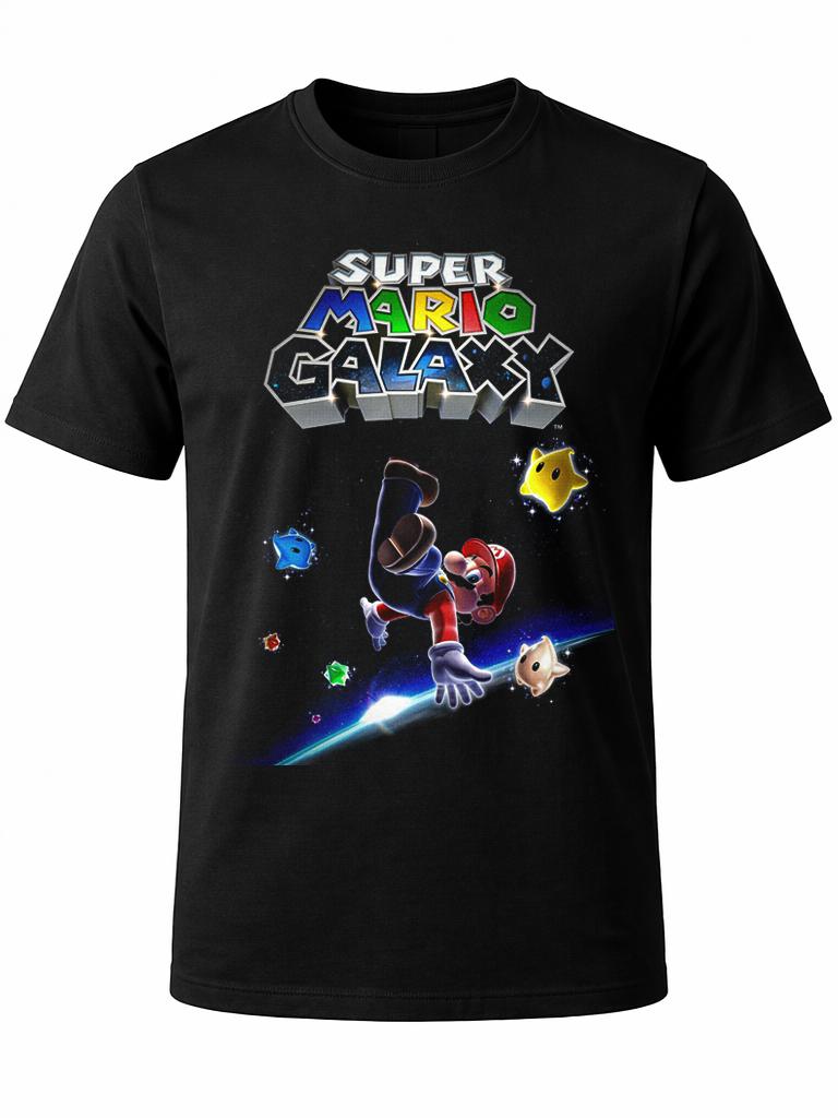 W P Playera Estilo Mario PELICULA Galaxy Estampado algodón Ajuste cómodo