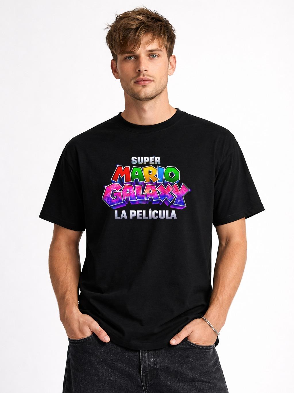 W P Playera W P Estilo Mario Galaxy PELICULA Estampado Espalda algodón Ajuste cómodo
